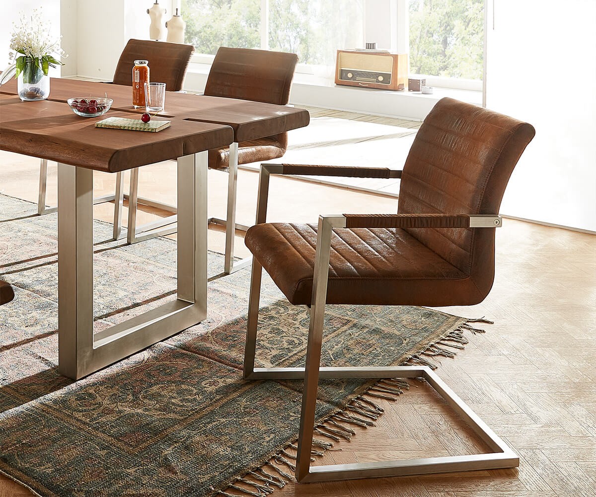 freischwinger earnest von Delfine in braun Kunstleder Vintage mit Edelstahl gestellt zum Schnäppchenpreis