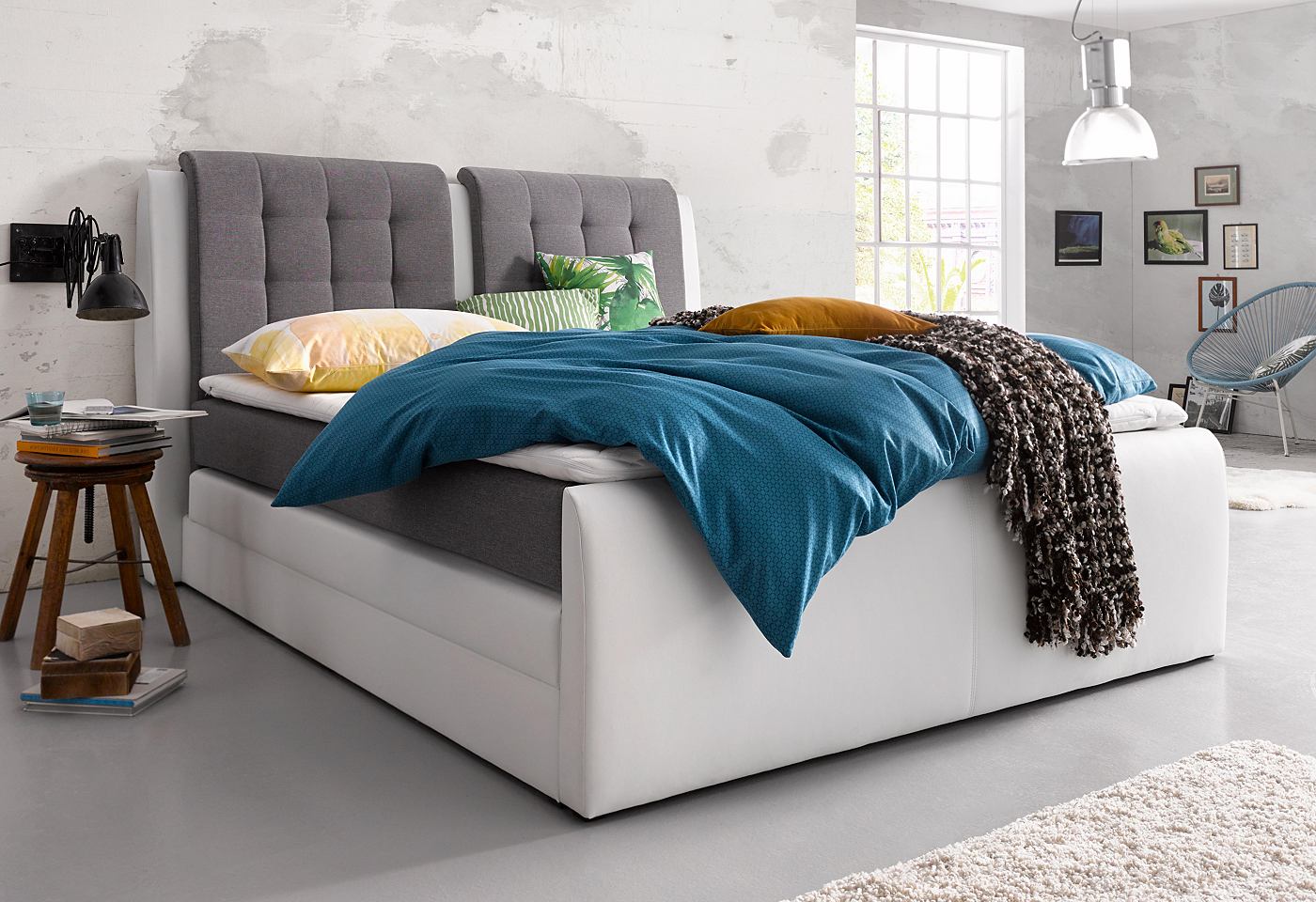 boxspringbett rubene von otto in weiß hellgrau zum schnäppchenpreis 180 x 200 cm h2 mit bonell-federkernmatratze