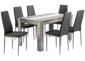 7-teilige Esstischgruppe PEGASUS Beton Optik/ grau