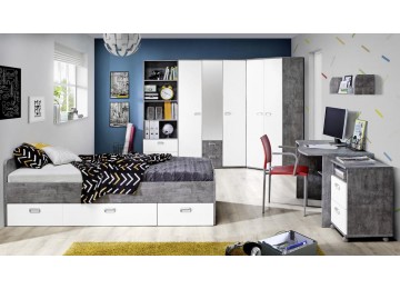 Kleiderschrank EMILY Beton-Optik lichtgrau/weiß matt