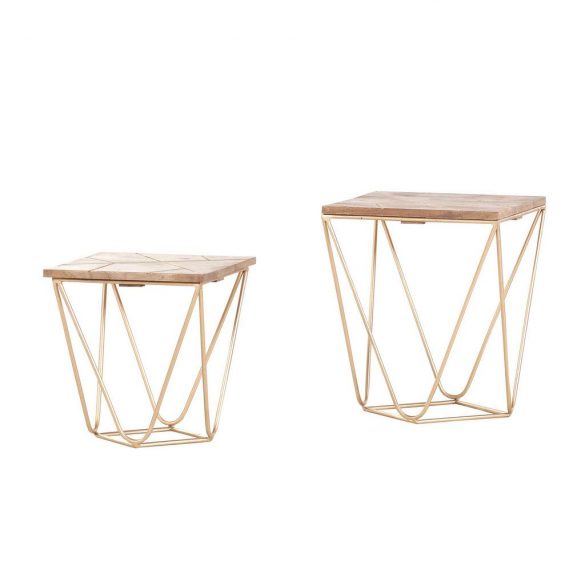 LANDSCAPE BEISTELLTISCH Mangoholz massiv quadratisch Braun, Gold