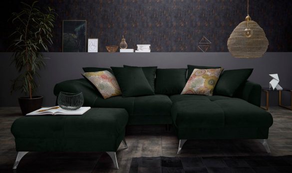 INOSIGN Ecksofa JAMAICA mit Schanzenarmlehne und losen Kissen, Steppung im Sitzbereich
