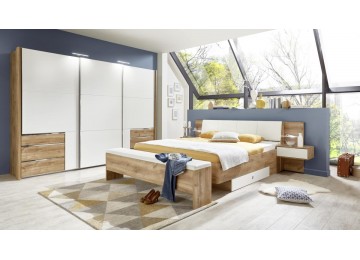 Schwebetürenschrank LEVEL 36A Plankeneiche Nachbildung/weiß 300 cm