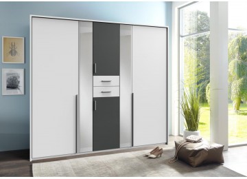 Kleiderschrank VANEA weiß/Absetzung graphit 225 cm