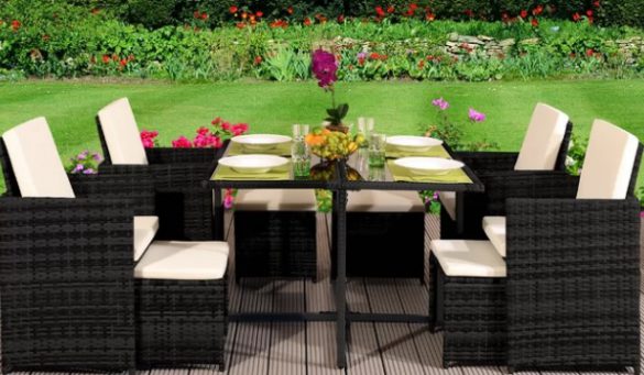 8-Sitzer Gartengarnitur Lyric Polyrattan Schwarz