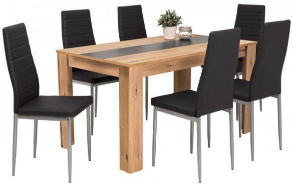 7-teilige Tischgruppe MAREIKE Artisan Eiche Nachbildung / schwarz