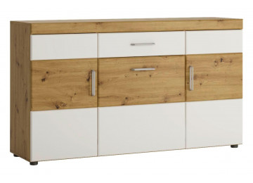 Sideboard AGORDO Artisan Eiche Nachbildung/ Hochglanz weiß ca. 155 x 86 x 41 cm