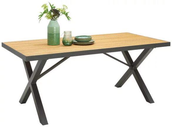 GARTENTISCH aus Alu und Eukalyptus-Holz