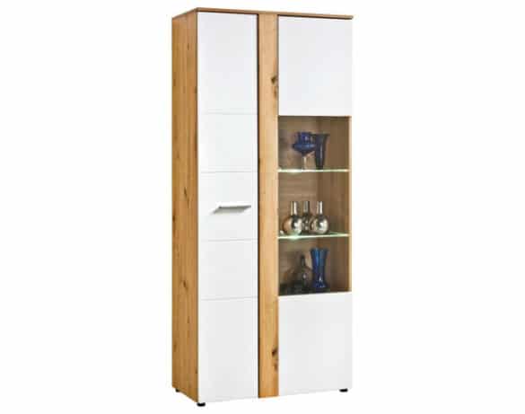 Standvitrine TRENTINO 186 cm hoch Artisan-Eiche-Nachbildung/weiß Hochglanz