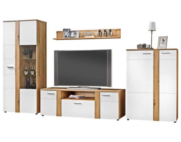 TV-Lowboard TRENTINO Artisan-Eiche-Nachbildung-weiß Hochglanz