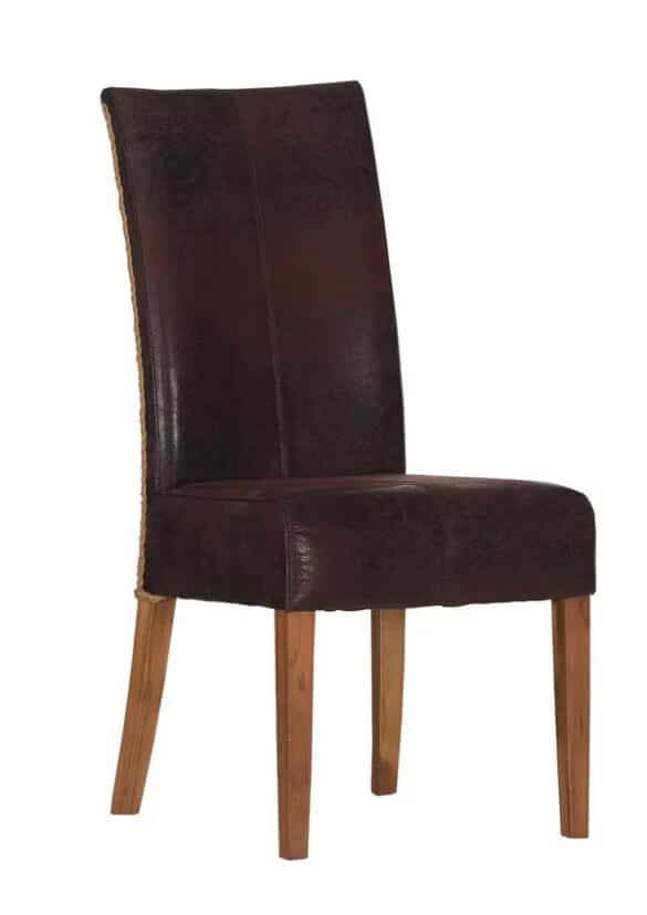 STUHL Lederlook Mangoholz massiv Honig, Dunkelbraun