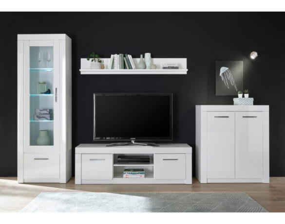 Standvitrine PHILADELPHIA Weiß-Weiß Hochglanz