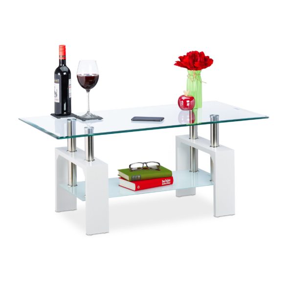 Couchtisch GLAS & Holzoptik WEISS von RELAXDAYS