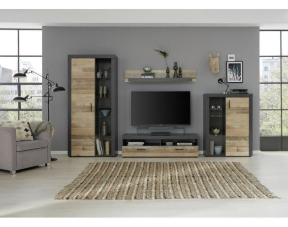 Standvitrine hoch OPUS, Old-Wood-Nachbildung hell/Matera