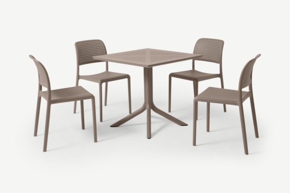 4-Sitzer-Esszimmergarnitur NARDI hellgraues Fieberglas & Harz