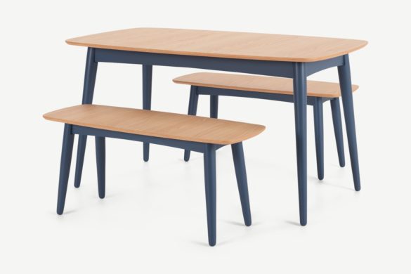 Esszimmerbank-Set DEAUVILLE Eiche und Schieferblau