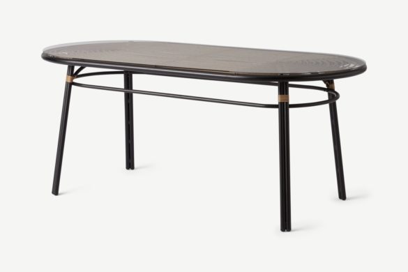 Garten-Esstisch SWARA natürliches Polyrattan und Glas