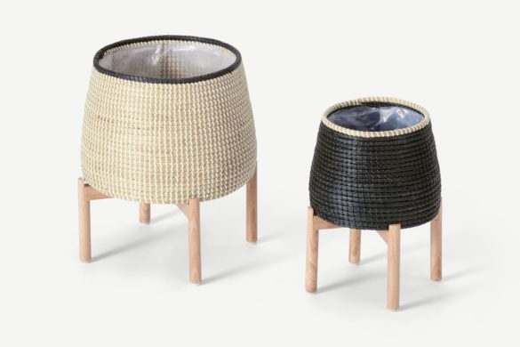 Pflanzkübel MELLE aus Seegras, Natur & Schwarz