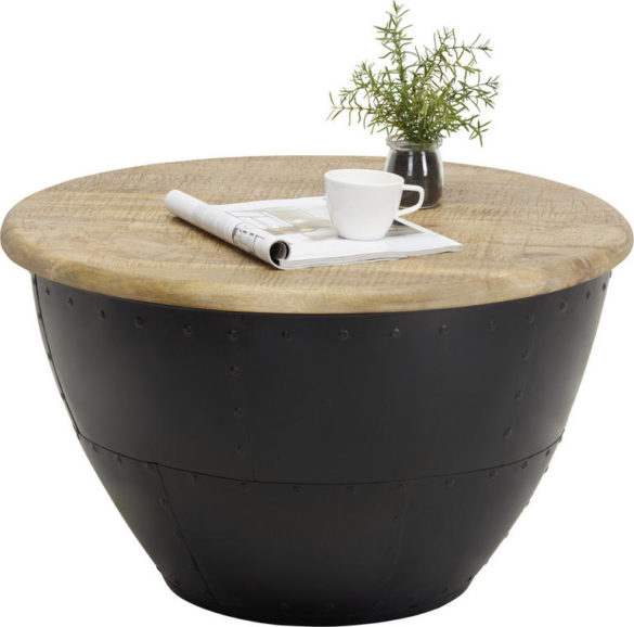 COUCHTISCH Mangoholz massiv rund Braun, Schwarz von CARRYHOME