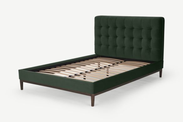 Super-Kingsize-Bett LAVALLE 180x200 cm laurelgrüner Samt und walnussfarbene Beine