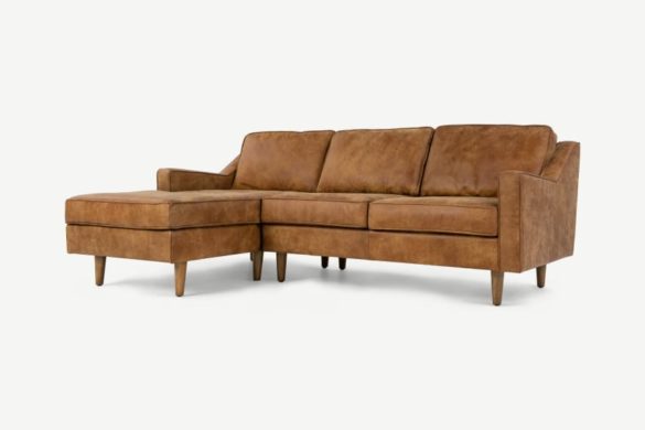 Ecksofa (Recamiere links) DALLAS Premium-Leder in Outback Tan