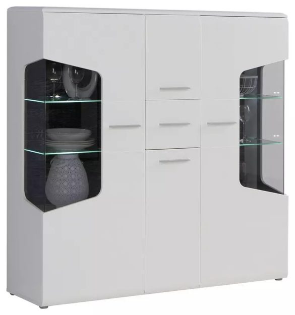 HIGHBOARD Weiß, Eichefarben, Weiß Hochglanz von HOM'IN