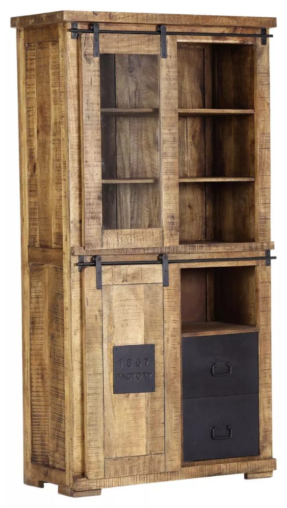 VITRINE Mangoholz massiv Naturfarben, Schwarz von LANDSCAPE