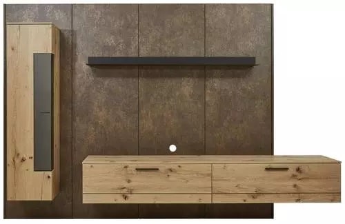 WOHNWAND Balkeneiche furniert Anthrazit, Eichefarben, Rostfarben von DIETER KNOLL COLLECTION