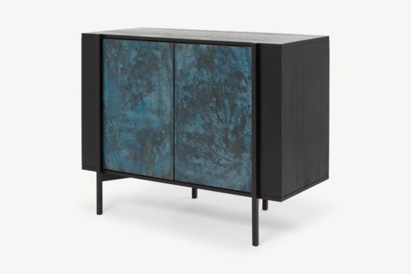 Kompaktes Sideboard MORLAND schwarz gebeiztes Mangoholz & blaue Patina