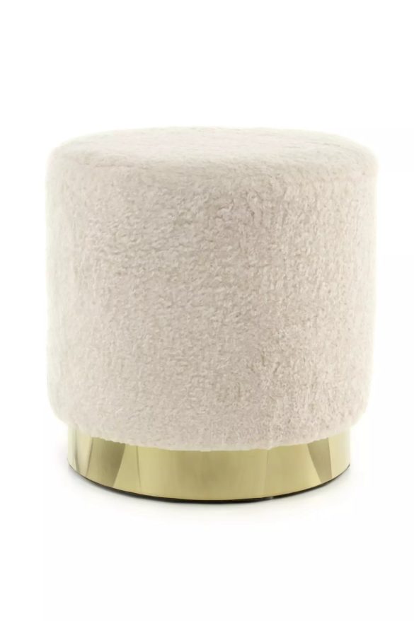HOCKER Plüsch Kiefer Goldfarben, Beige