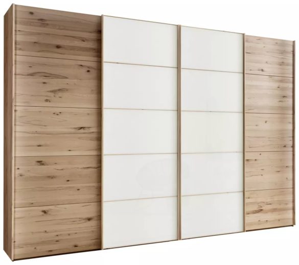 SCHWEBETÜRENSCHRANK 4-türig Buche teilmassiv Weiß, Buchefarben von LINEA NATUR