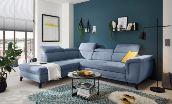 ECKSOFA Blau Mikrovelours von CARRYHOME