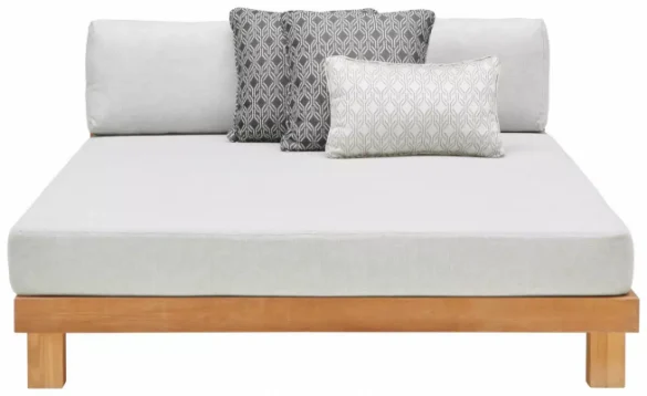 LOUNGEBETT Schwarz, Beige, Teakfarben Recyclingholz, Teakholz massiv von AMATIO
