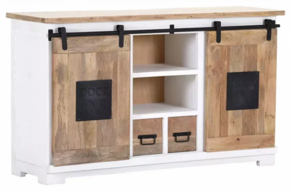 SIDEBOARD Mangoholz furniert, massiv Naturfarben, Weiß von LANDSCAPE