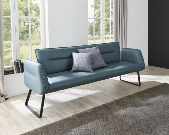 SITZBANK 228/90/67 cm Echtleder Schwarz, Petrol Buche Schichtholz von DIETER KNOLL