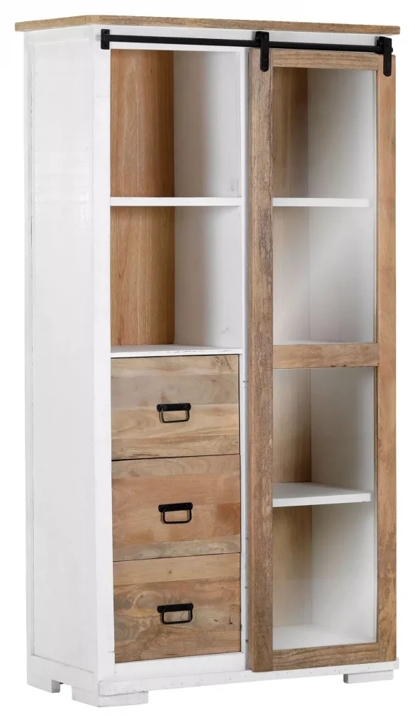 VITRINE Mangoholz furniert, massiv Naturfarben, Weiß von LANDSCAPE