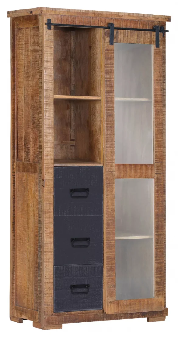 VITRINE Mangoholz massiv Naturfarben, Schwarz von LANDSCAPE