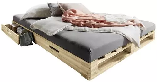 PALETTENBETT Kiefer massiv 140/200 cm Kieferfarben von CARRYHOM