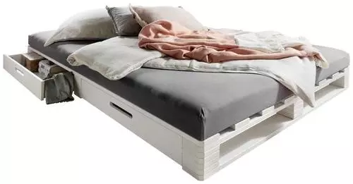 PALETTENBETT Kiefer massiv Weiß 140x200 cm von CARRYHOME
