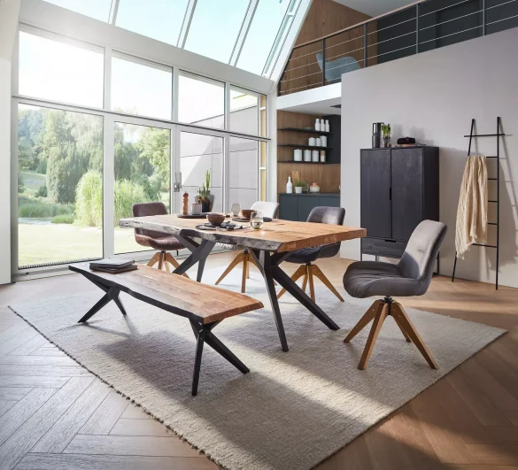 SITZBANK 180/45/45 cm Schwarz, Akaziefarben Akazie massiv von LANDSCAPE