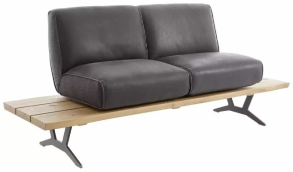 SITZBANK 190/85/69 cm Echtleder Anthrazit, Schwarz, Eichefarben Wildeiche massiv Metall von AMBIENTE