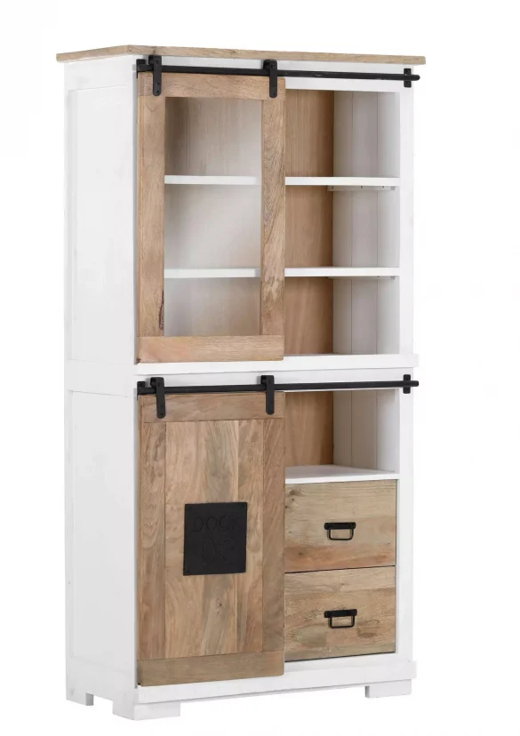 VITRINE Mangoholz furniert, massiv Naturfarben, Schwarz, Weiß von LANDSCAPE