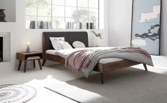 BETT Nussbaum massiv 160/200 cm Nussbaumfarben, Dunkelgrau von HASENA