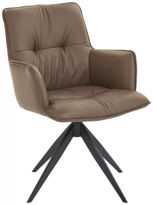 ARMLEHNSTUHL drehbar in Eisen Echtleder pigmentiert Taupe von DIETER KNOLL