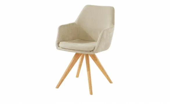 Polsterstuhl -mit Armlehne- HELSINKI Creme / Eiche von WOODFORD