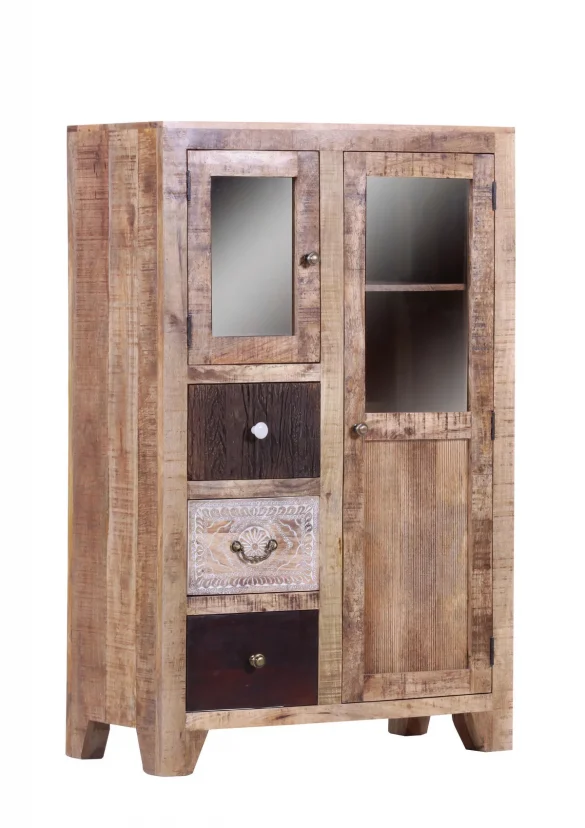 VITRINE in massiv Akazie, Mangoholz Multicolor, Naturfarben