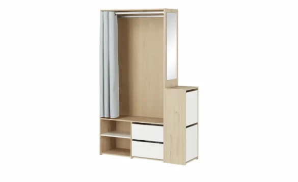 Kompaktgarderobe Trevisago Eiche, Grau, Weiß