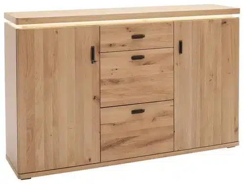 SIDEBOARD Balkeneiche furniert, massiv Eichefarben Beleuchtung