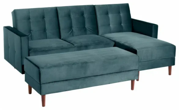 ECKSCHLAFSOFA inkl. Hocker Blau Samt, Velours von MAX WINZER