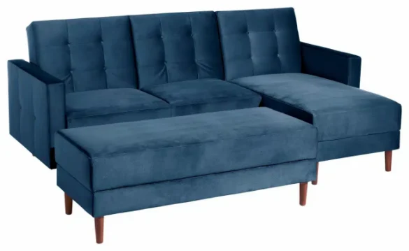 ECKSCHLAFSOFA inkl. Hocker Dunkelblau Samt, Velours von MAX WINZER